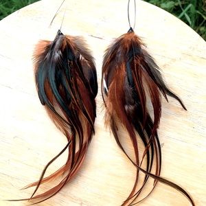 Artisan Leather Feather Long Earrings Extensions